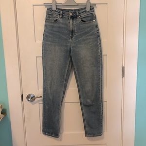 UPCYCLED AE mom jeans with colour patch pockets